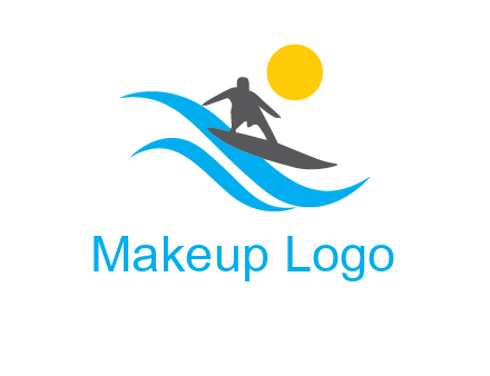 man surfing on waves at sunset travel logo