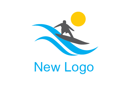 man surfing on waves at sunset travel logo