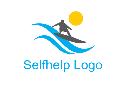 man surfing on waves at sunset travel logo
