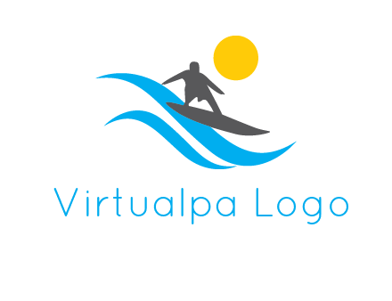 man surfing on waves at sunset travel logo