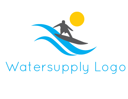 man surfing on waves at sunset travel logo