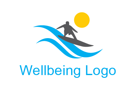 man surfing on waves at sunset travel logo
