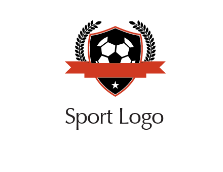 emblem of soccer with leaves and ribbon