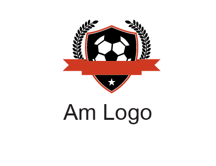emblem of soccer with leaves and ribbon