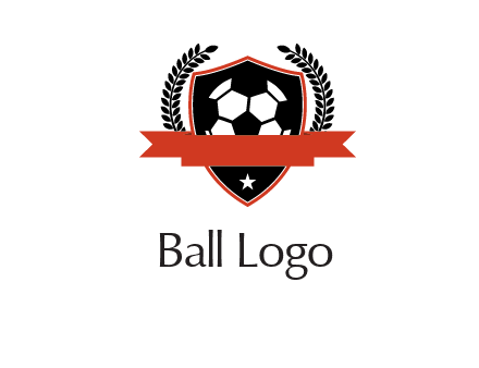 emblem of soccer with leaves and ribbon