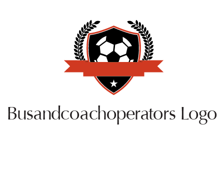 emblem of soccer with leaves and ribbon