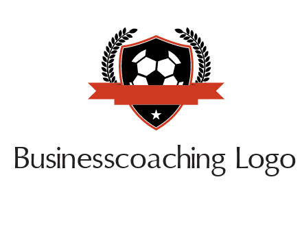 emblem of soccer with leaves and ribbon