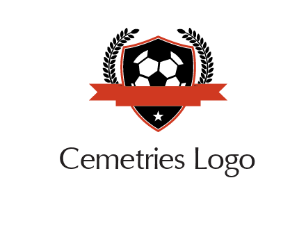 emblem of soccer with leaves and ribbon