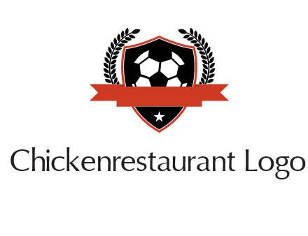 emblem of soccer with leaves and ribbon