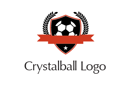 emblem of soccer with leaves and ribbon