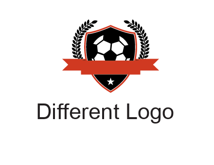 emblem of soccer with leaves and ribbon