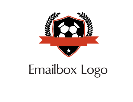 emblem of soccer with leaves and ribbon