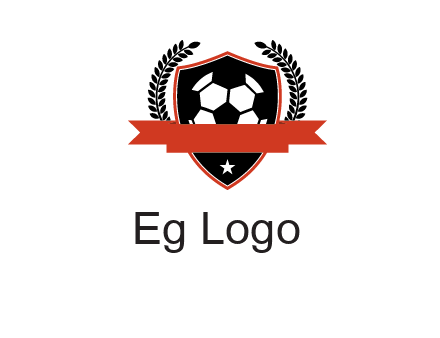 emblem of soccer with leaves and ribbon