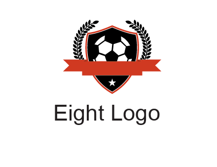 emblem of soccer with leaves and ribbon
