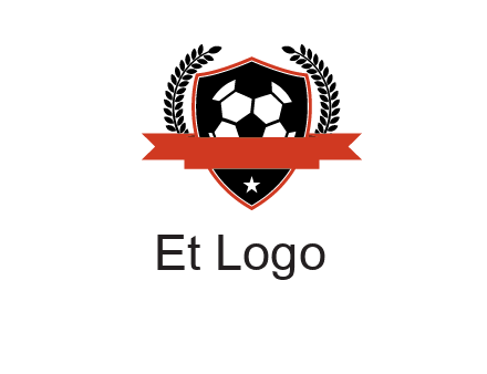 emblem of soccer with leaves and ribbon