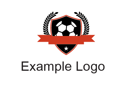 emblem of soccer with leaves and ribbon