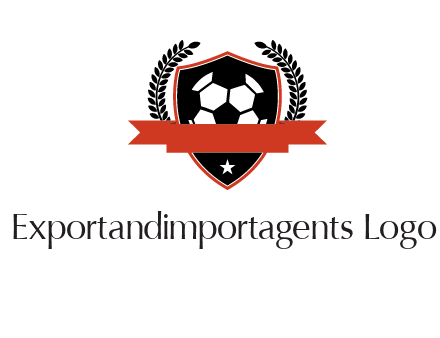 emblem of soccer with leaves and ribbon