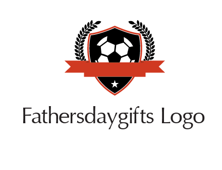 emblem of soccer with leaves and ribbon