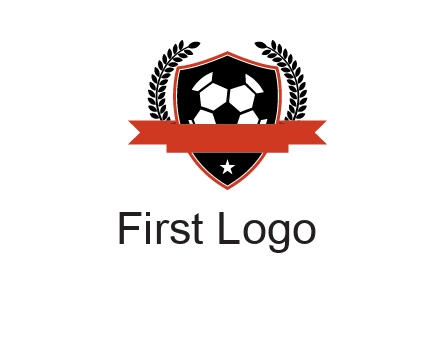 emblem of soccer with leaves and ribbon