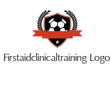 emblem of soccer with leaves and ribbon