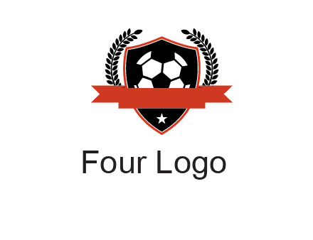 emblem of soccer with leaves and ribbon