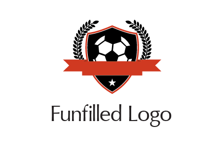 emblem of soccer with leaves and ribbon