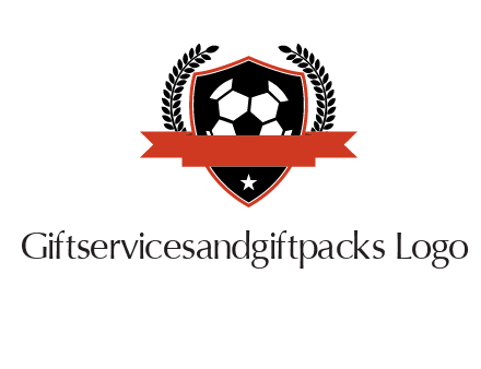 emblem of soccer with leaves and ribbon