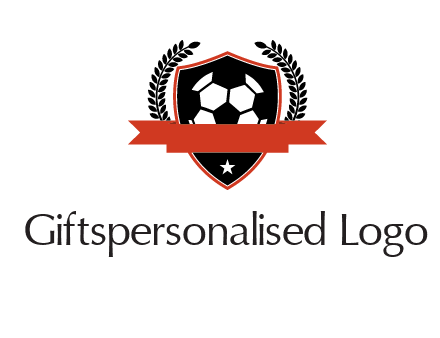 emblem of soccer with leaves and ribbon