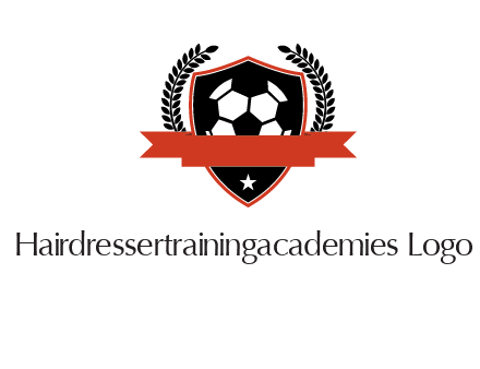 emblem of soccer with leaves and ribbon