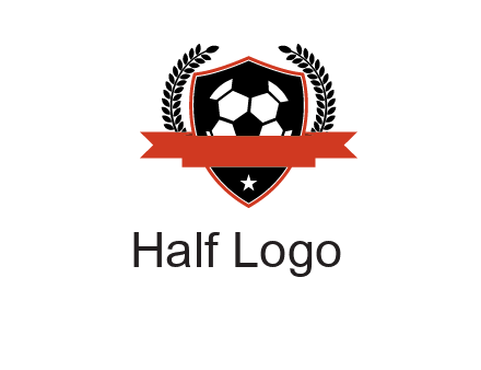emblem of soccer with leaves and ribbon