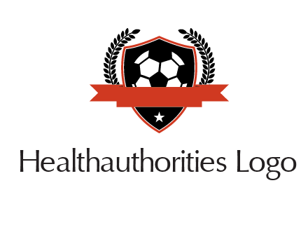 emblem of soccer with leaves and ribbon