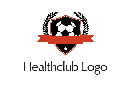emblem of soccer with leaves and ribbon