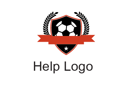 emblem of soccer with leaves and ribbon