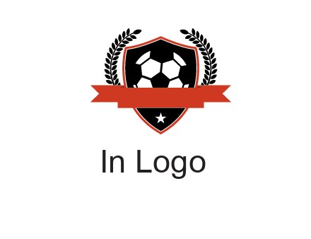 emblem of soccer with leaves and ribbon