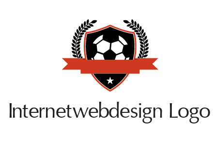emblem of soccer with leaves and ribbon