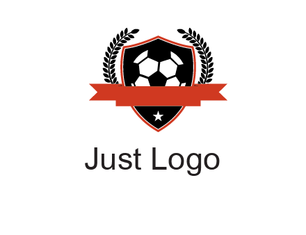 emblem of soccer with leaves and ribbon