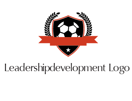 emblem of soccer with leaves and ribbon
