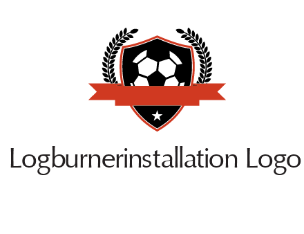 emblem of soccer with leaves and ribbon