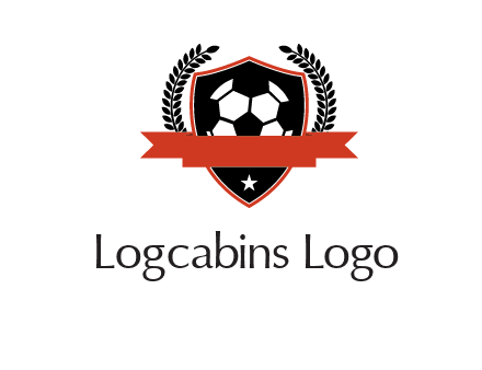 emblem of soccer with leaves and ribbon