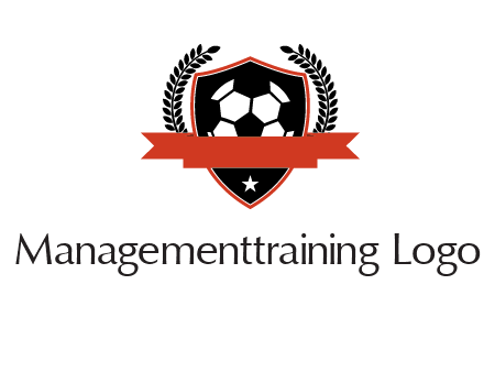 emblem of soccer with leaves and ribbon