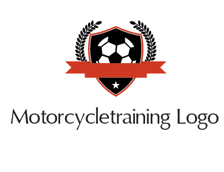 emblem of soccer with leaves and ribbon