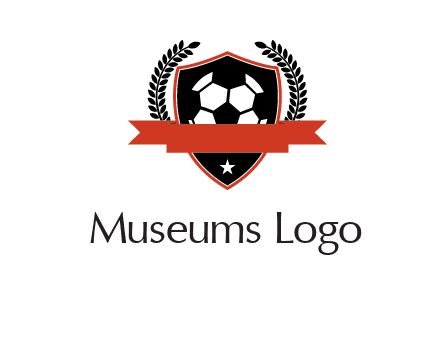 emblem of soccer with leaves and ribbon