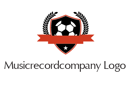 emblem of soccer with leaves and ribbon