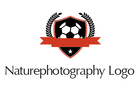 emblem of soccer with leaves and ribbon