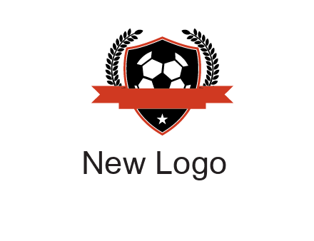 emblem of soccer with leaves and ribbon