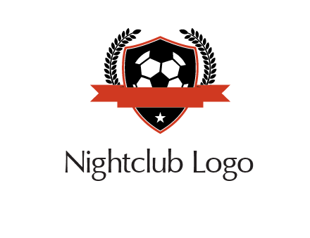 emblem of soccer with leaves and ribbon