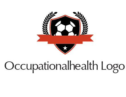 emblem of soccer with leaves and ribbon