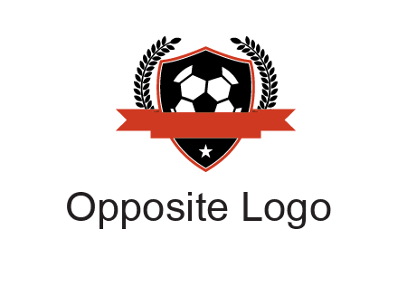 emblem of soccer with leaves and ribbon