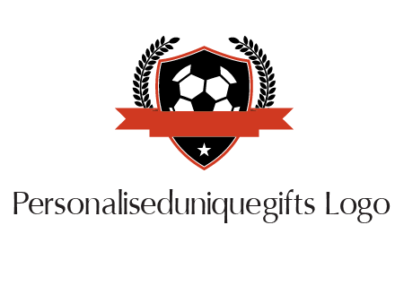 emblem of soccer with leaves and ribbon