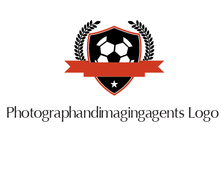 emblem of soccer with leaves and ribbon